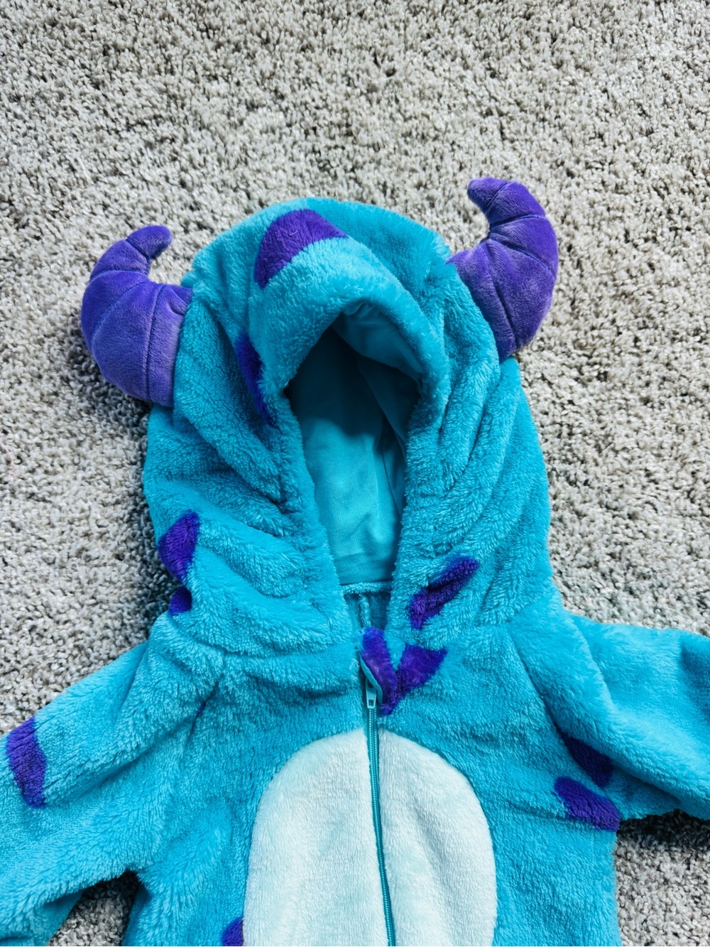 Baby Halloween Costume Sully Fleece Zip Up Bodysuit Monsters Inc Size 0-3 Months - Picture 3 of 13